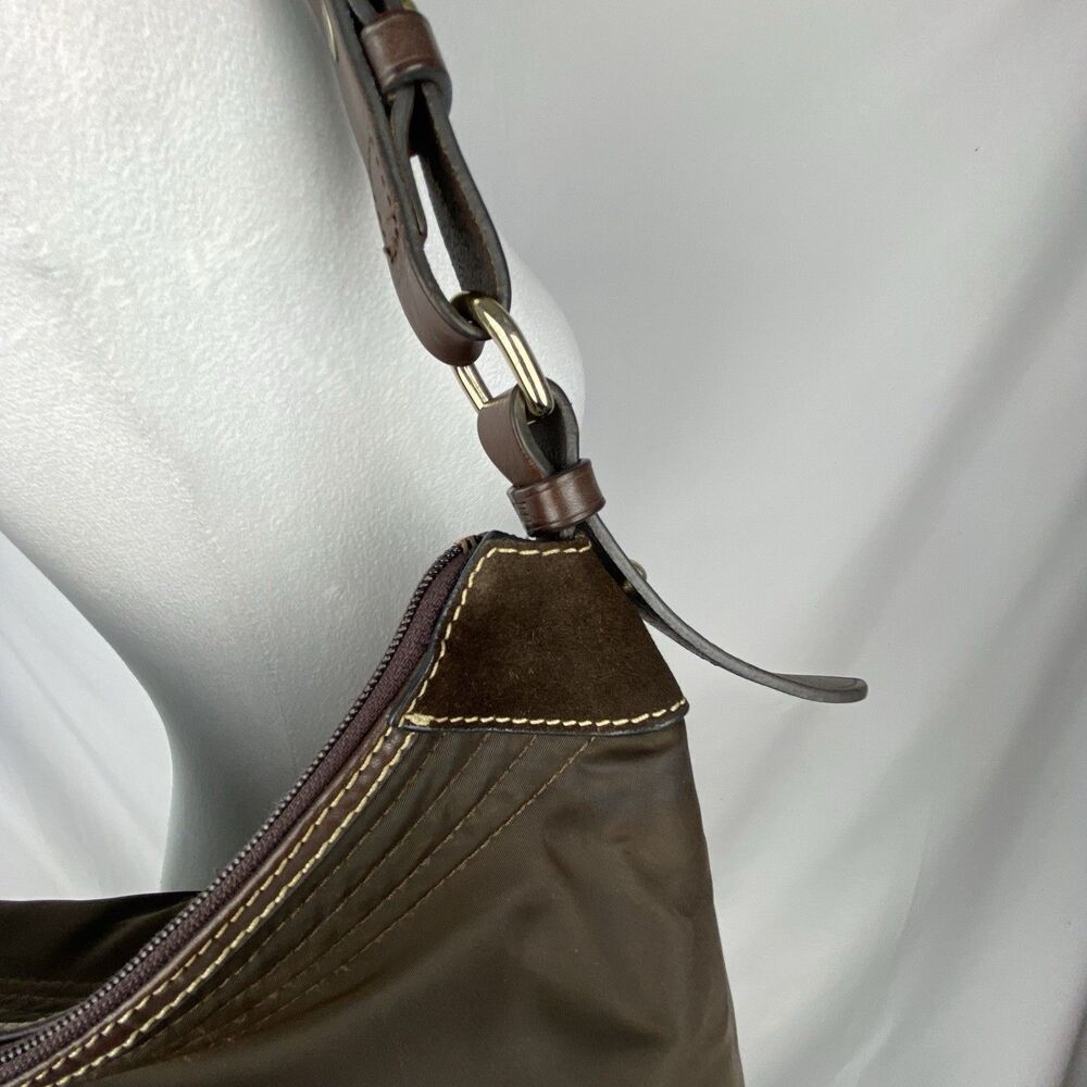Dooney & Bourke Erica Hobo Bag Shoulder Tote Dark brown Nylon Leather Strap - Picture 3 of 16